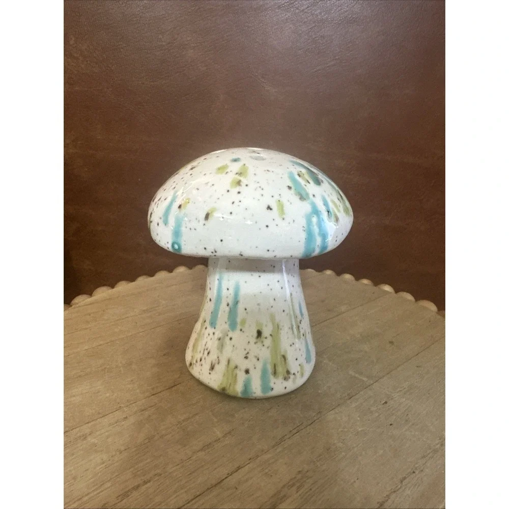 VTG MCM Mid Century Mushroom Figurine Aqua,Green,Brown Speckles Sugar/Spice-shak